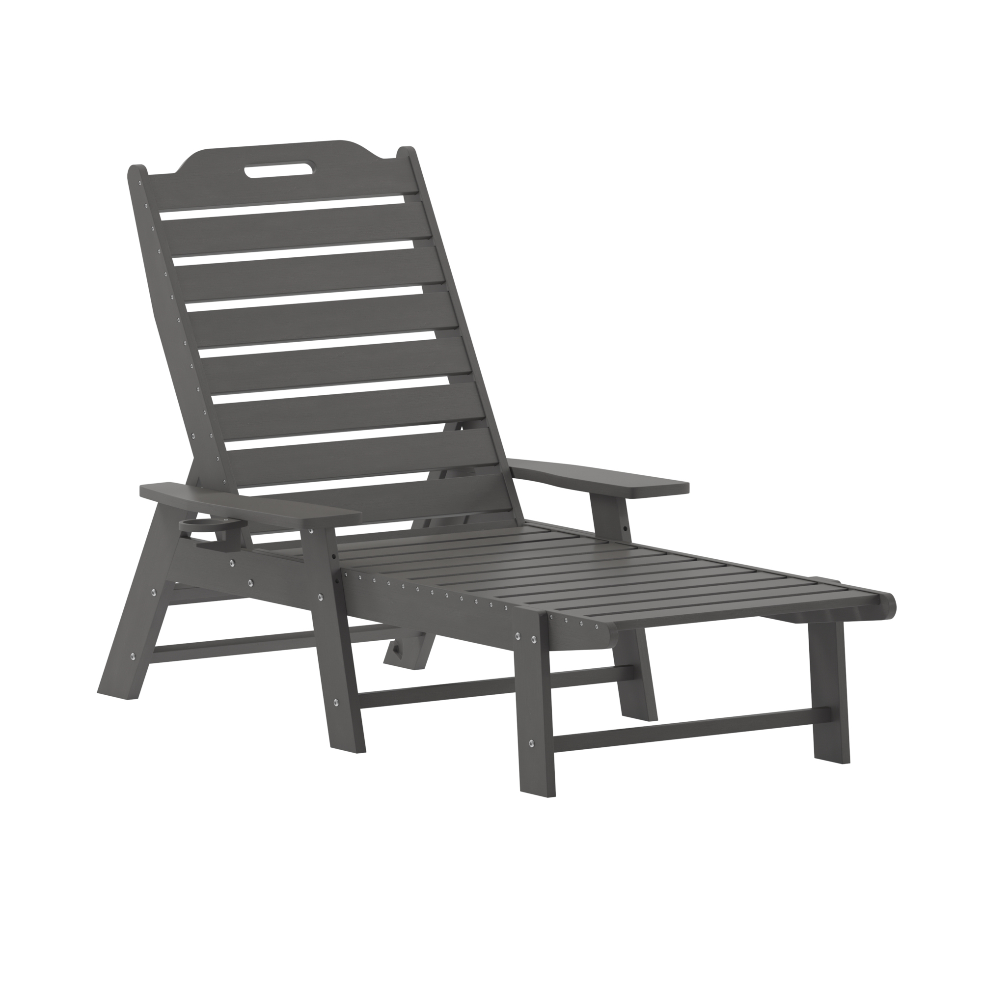 Flash Furniture, Gray Adjustable Chaise Lounger with Cupholder, Primary Color Gray, Material HDPE, Width 35 in, Model# LEHMP2017414GY